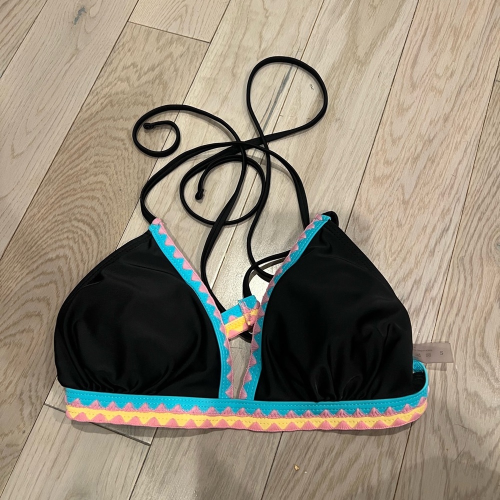 Black Bikini Top with Vibrant Trim